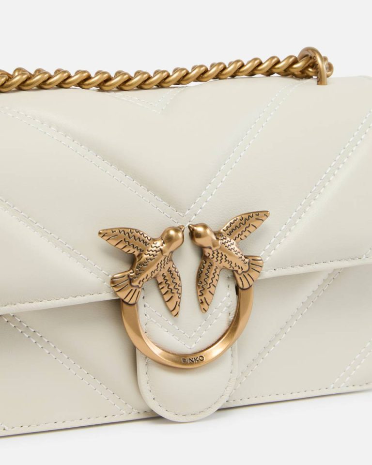 White+White-Antique Gold Love Bag Mini Chevron-Quilted Nappa Leather Crossbody Bag Shoulder Bags Pinko - Image 3