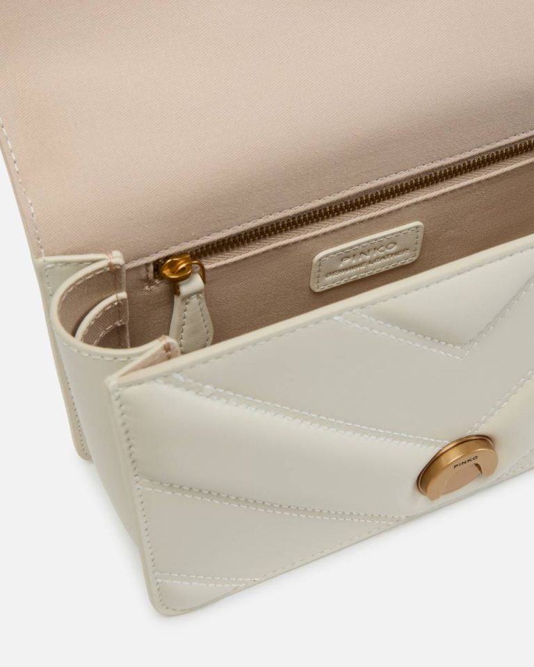 White+White-Antique Gold Love Bag Mini Chevron-Quilted Nappa Leather Crossbody Bag Shoulder Bags Pinko - Image 4