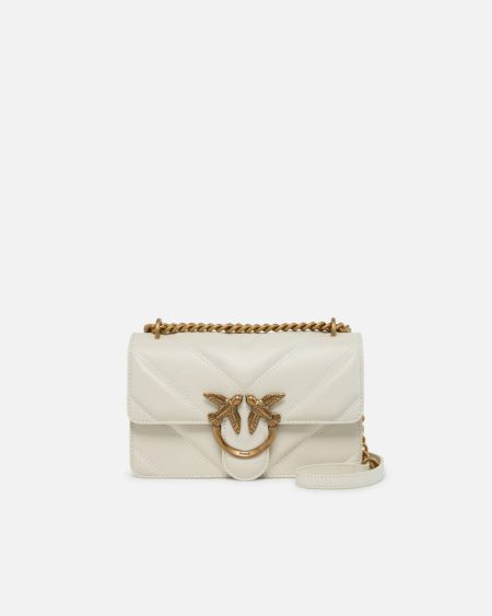 White+White-Antique Gold Love Bag Mini Chevron-Quilted Nappa Leather Crossbody Bag Shoulder Bags Pinko