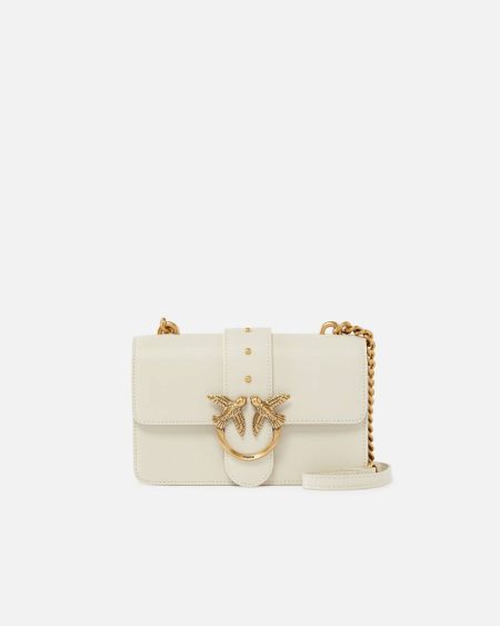 White+White-Antique Gold Mini Love Bag One Simply Pinko Crossbody Bags
