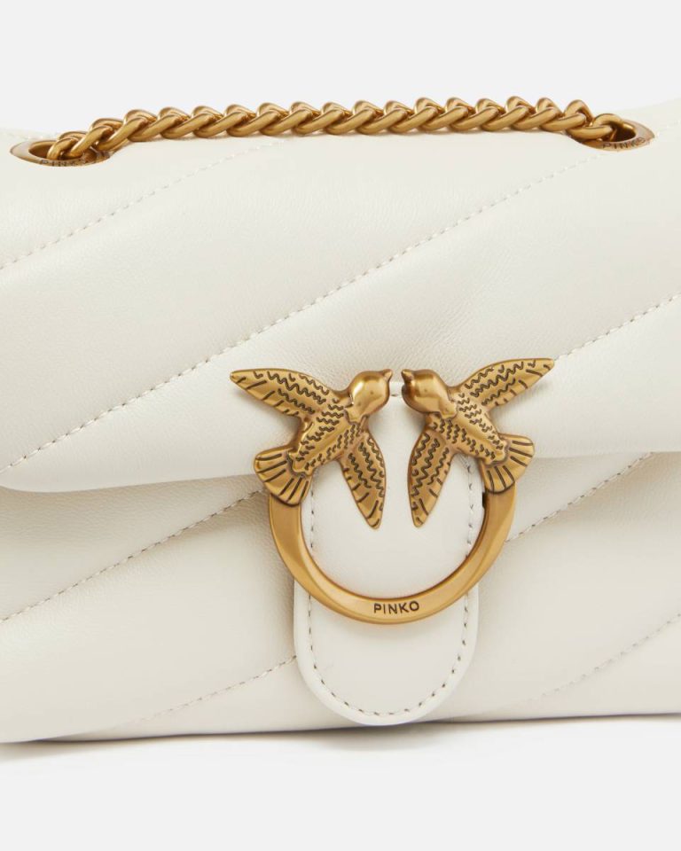 White+White-Antique Gold Pinko Crossbody Bags Baby Love Bag Puff Maxi Quilt - Image 3