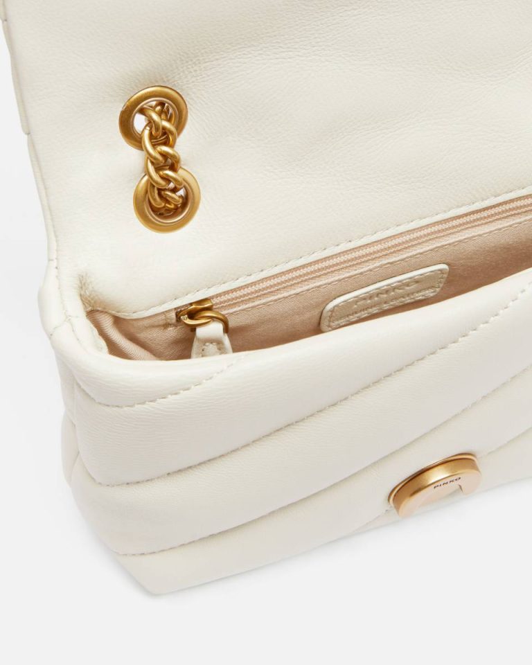 White+White-Antique Gold Pinko Crossbody Bags Baby Love Bag Puff Maxi Quilt - Image 4