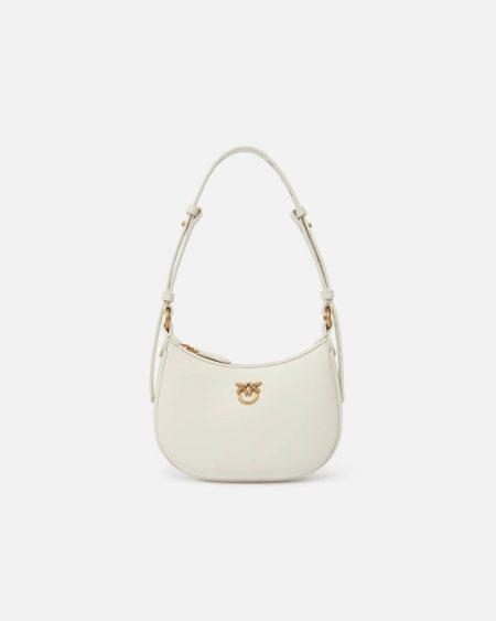 White+White-Antique Gold Shoulder Bags Pinko Half Moon Baby Leather Shoulder Bag