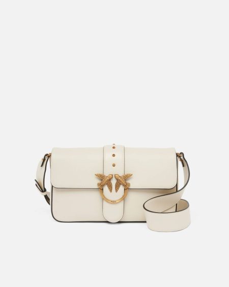 White+White-Antique Gold Shoulder Bags Pinko Soft Leather Love Bag Large Shoulder Bag