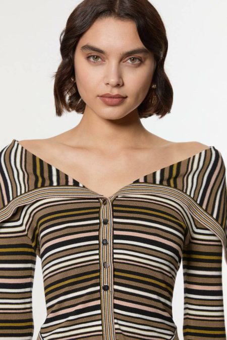 Women Archive Collection - Wide Collar Knitted Cardi Top Navy Karen Millen Knitwear