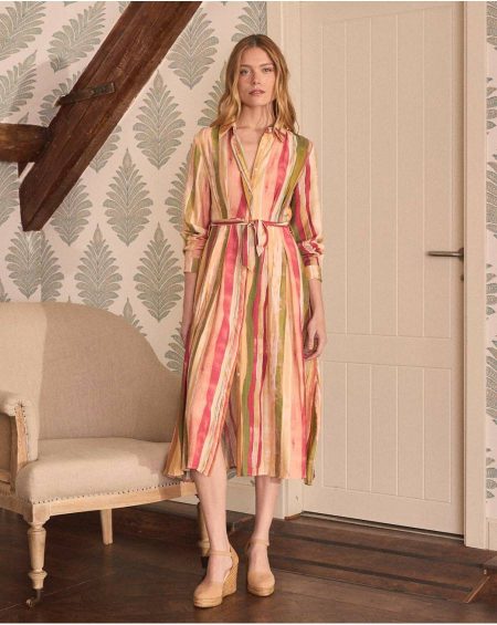 Women Beige Naelia Striped Dress Mid Lenght Polín Et Moi Dresses And Jumpsuits