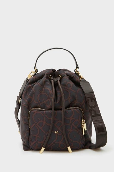 Women Brown Nylon Crossbody Bucket Bag Purificacion Garci Crossbody Bags