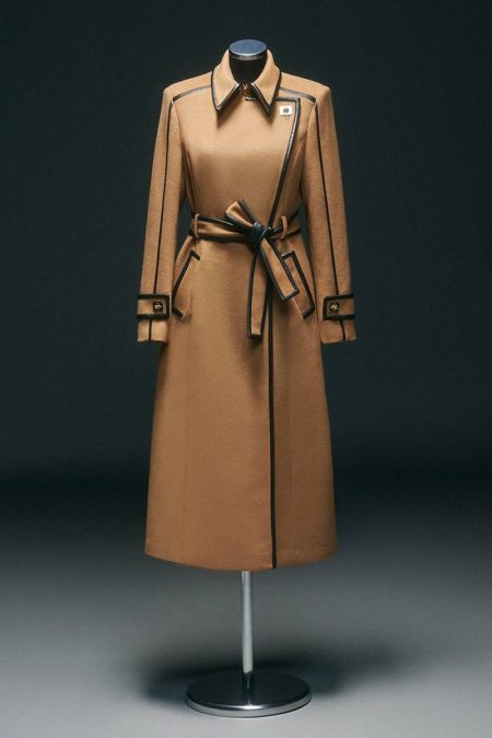 Women Brushed Wool Pu Trim Belted Tailored Double Breasted Midi Coat Tailoring Karen Millen