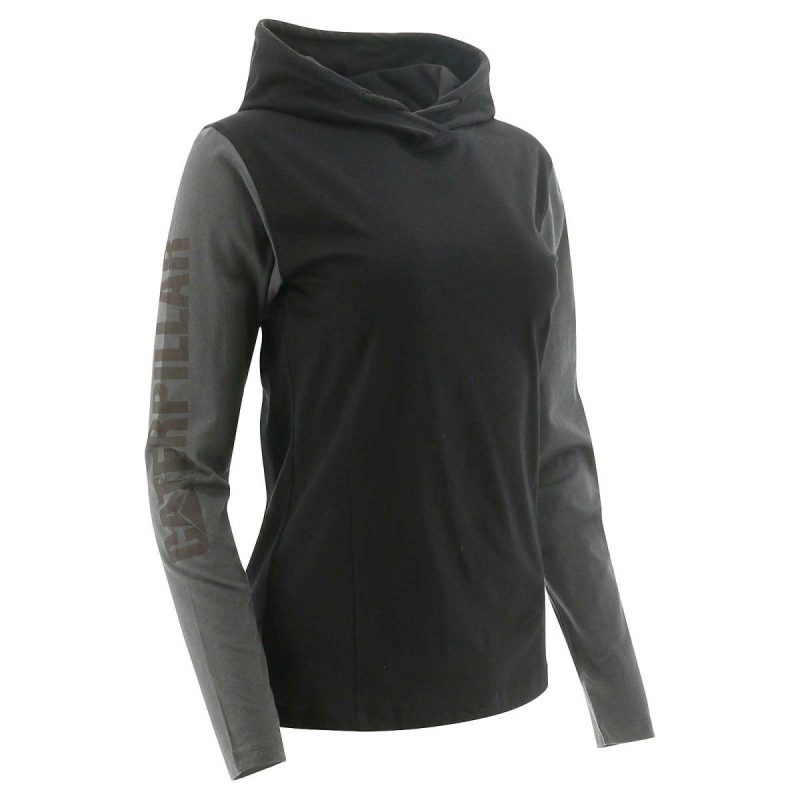Women Cat Tops & Outerwear Black Women's Upf Hooded Banner Long Sleeve Tee