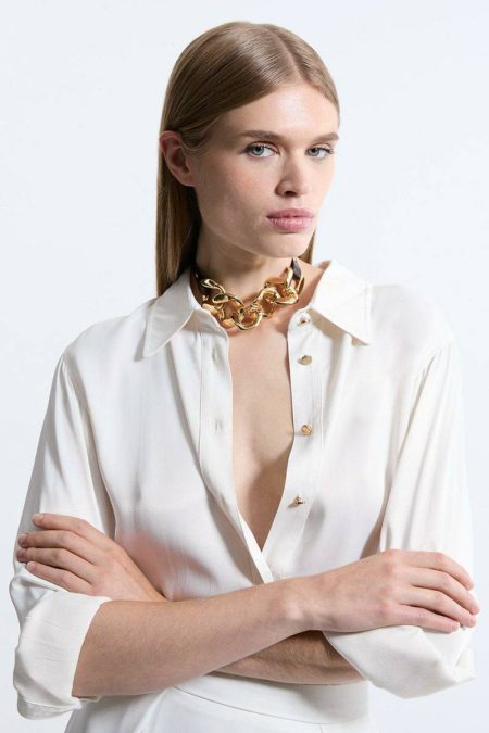 Women Chunky Statement Chain Pu Necklace Tailoring Karen Millen Gold