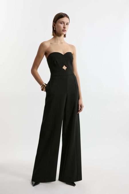 Women Compact Stretch Bandeau Tailored Wide Leg Jumpsuit Karen Millen Tailoring Black