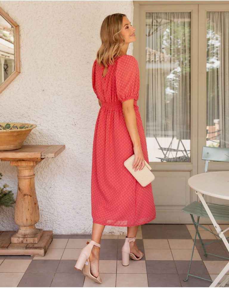 Women Coral Dresses Polín Et Moi Melia Neckline Dress - Image 5