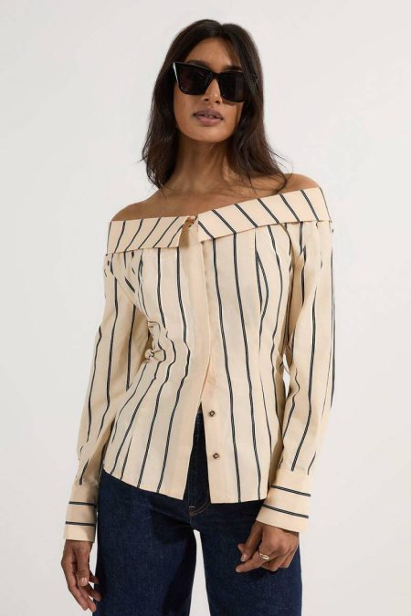 Women Cotton Stripe Drop Shoulder Blouse Tops Stripe Karen Millen