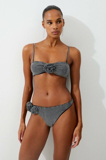 Women Cream Tops Karen Millen Premium Embellished Rosette Bandeau Bikini Top