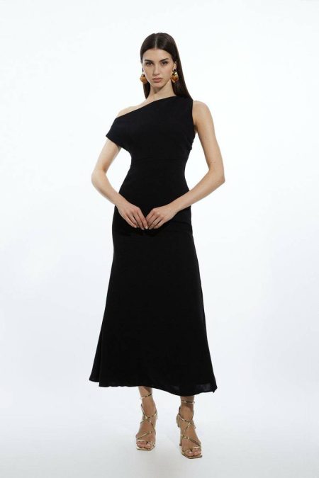 Women Drapey Crepe Jersey Corset Detail Maxi Dress Black Karen Millen Maxi Dresses