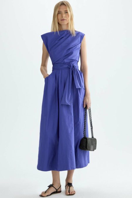 Women Dresses Indigo Draped Taffeta Midi Dress Purificacion Garci