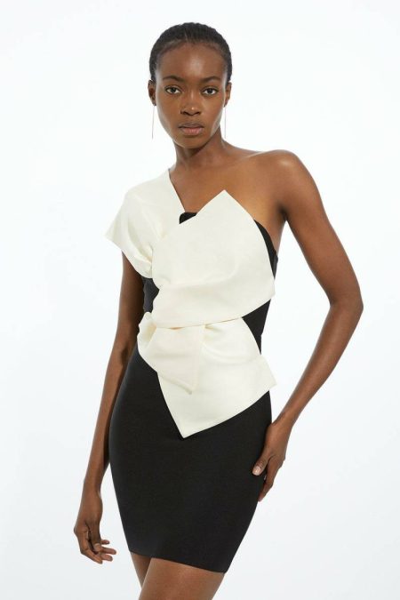 Women Figure Form Bandage Dramatic Bow Detail Mini Dress Mono Karen Millen Tailoring