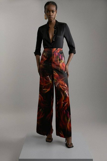 Women Floral Karen Millen Tailoring Floral Heavy Satin Woven Pants