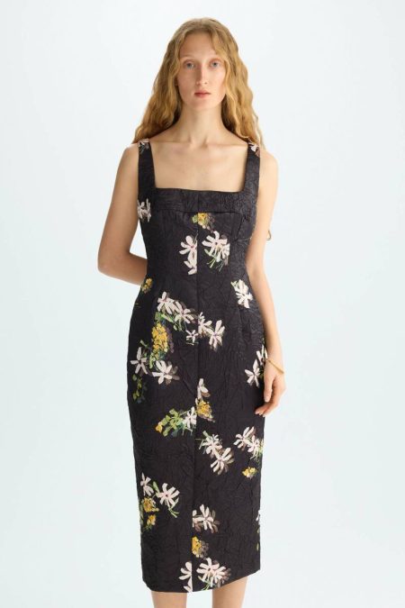 Women Florigami Print Crinkle Satin Fitted Midi Dress Dresses Black/Multicolor Purificacion Garci