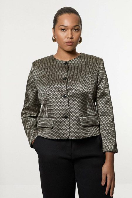 Women Geo Karen Millen Tailoring Plus Size Geometric Jacquard Tailored Jacket