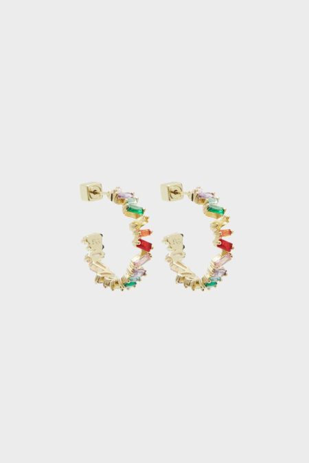 Women Gold/Multicolor Earrings Rectangles Hoop Earrings Purificacion Garci