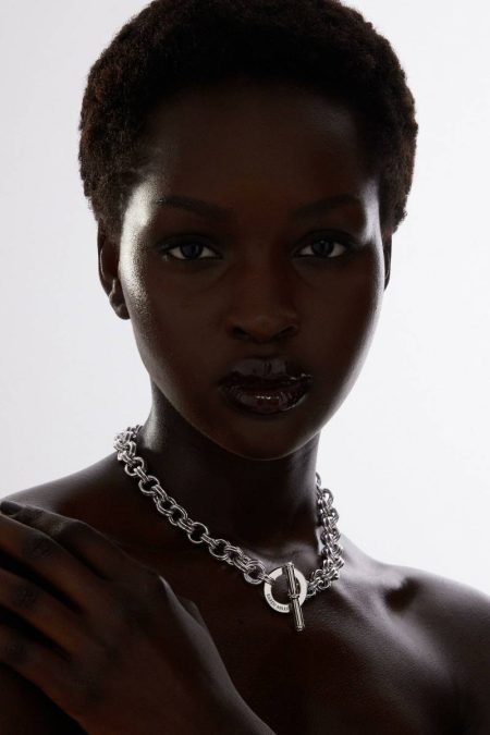 Women Hand Set European Crystal T-Bar Chain Necklace Karen Millen Jewelry Silver
