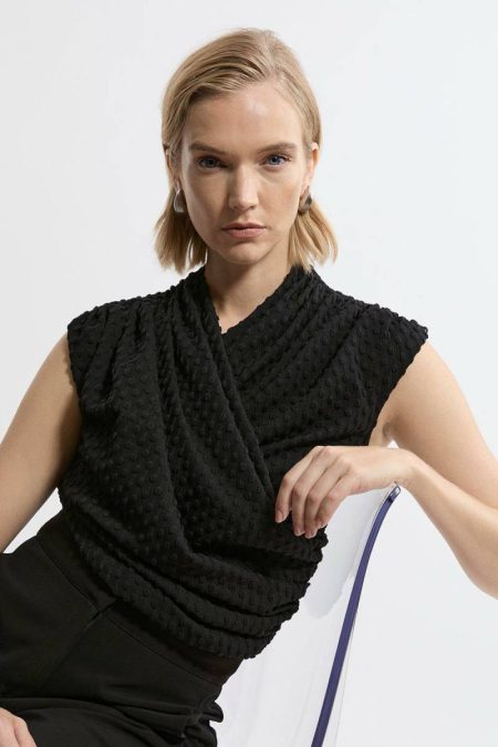 Women Ivory Karen Millen Wrap Textured Jersey V Neck Top Tailoring