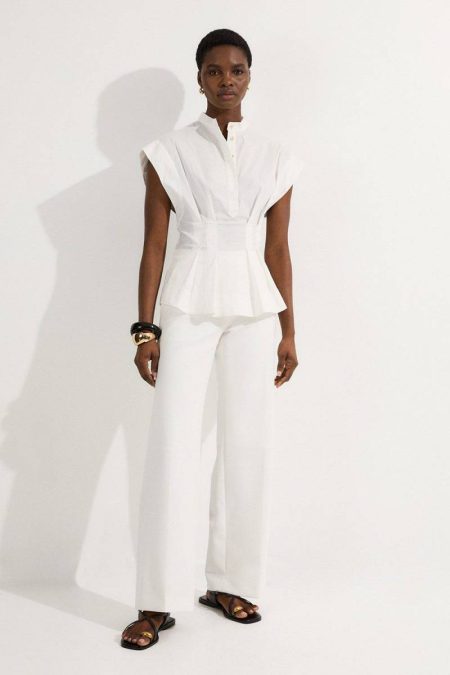 Women Ivory Tailoring Karen Millen Compact Stretch Stab Stitch Detail Tailored Staight Leg Trousers