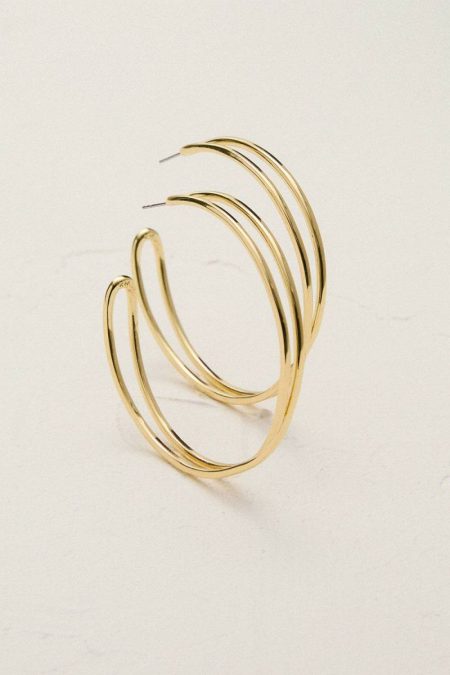 Women Jewelry Karen Millen 14Kt Gold Plated Criss Cross Hoop Earring Gold