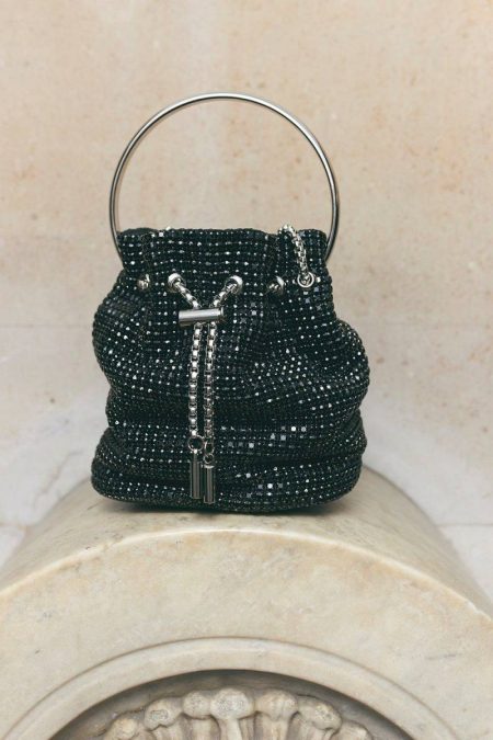 Women Karen Millen Black Rhinestone Bucket Hoop Clutch Bag Bags & Purses
