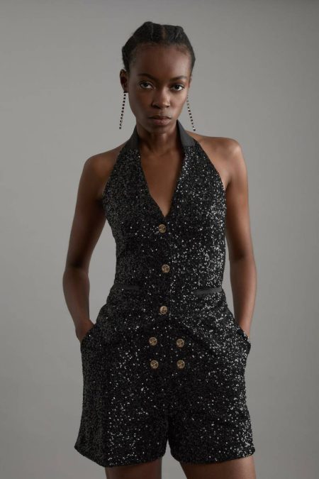 Women Karen Millen Black Tailoring Sequin Halter Neck Vest