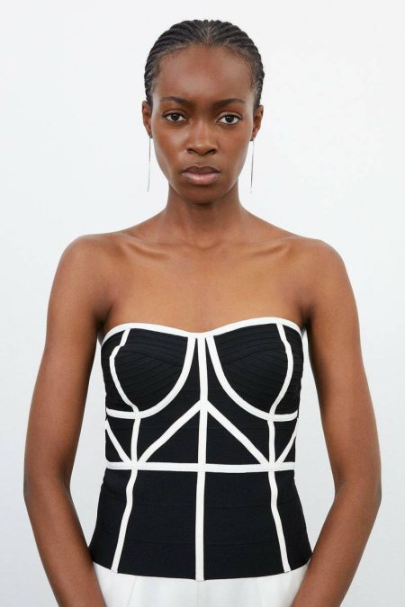 Women Karen Millen Cream Tailoring Bandage Knit And Pu Trim Corset