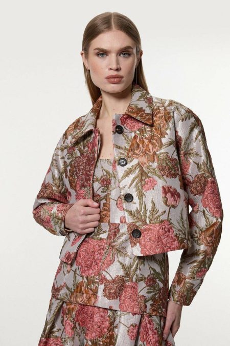 Women Karen Millen Floral Petite Floral Jacquard Tailored Jacket Tailoring