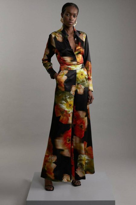 Women Karen Millen Floral Satin Woven Pants Tailoring Floral