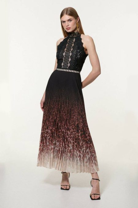 Women Karen Millen Guipure Lace Leopard Ombre Woven Midi Dress Midi Dresses Leopard