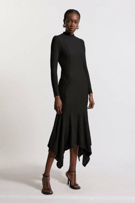 Women Karen Millen Ivory Maxi Textured Jersey Waterfall Dress Tailoring