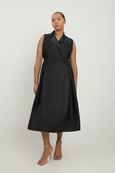 Women Karen Millen Lydia Millen Plus Size Taffeta Full Skirt Tailored Wrap Shirt Midi Dress Tailoring