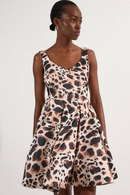 Women Karen Millen Multi Structured Viscose Satin Animal Print Tailored Prom Mini Dress Mini Dresses
