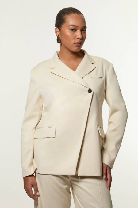 Women Karen Millen Plus Size Soft Structured Asymmetric Tailored Single Breasted Blazer Tailoring Neutral