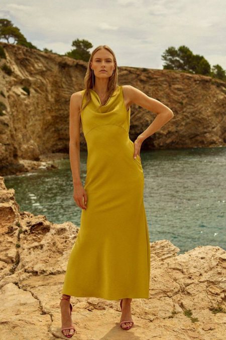 Women Karen Millen Satin Back Crepe Column Woven Midi Dress Tailoring Rust