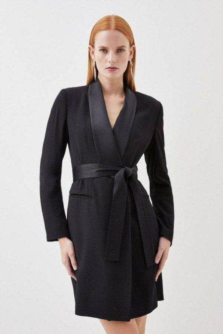 Women Karen Millen Tailored Tuxedo Wrap Mini Dress Tailoring Ivory