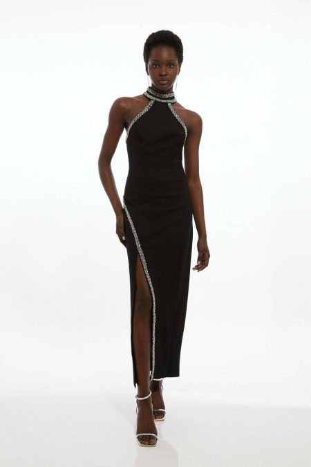 Women Karen Millen Tailoring Premium Embellished Ponte Jersey Midi Dress Ivory