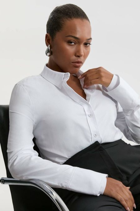 Women Karen Millen The Founder Plus Size Cotton Woven Buttoned Shirt White Tops