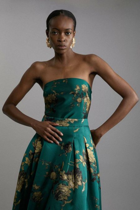 Women Karen Millen Tops Green Tall Floral Print Woven Midi Skirt Co-Ord