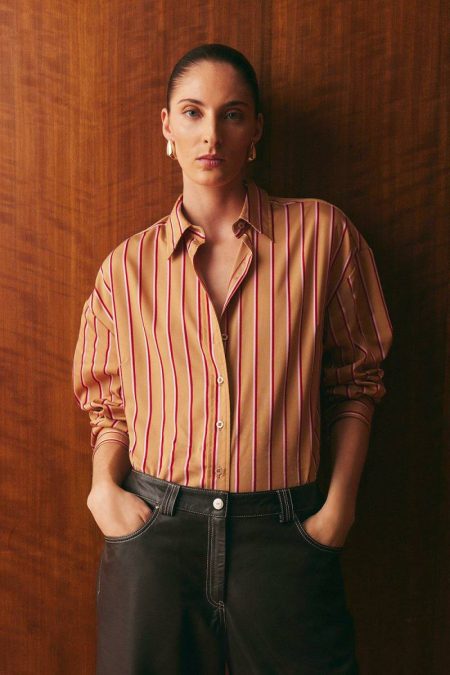 Women Karen Millen Tops Pale Blue Stripe Cotton Oversize Tailored Essential Shirt
