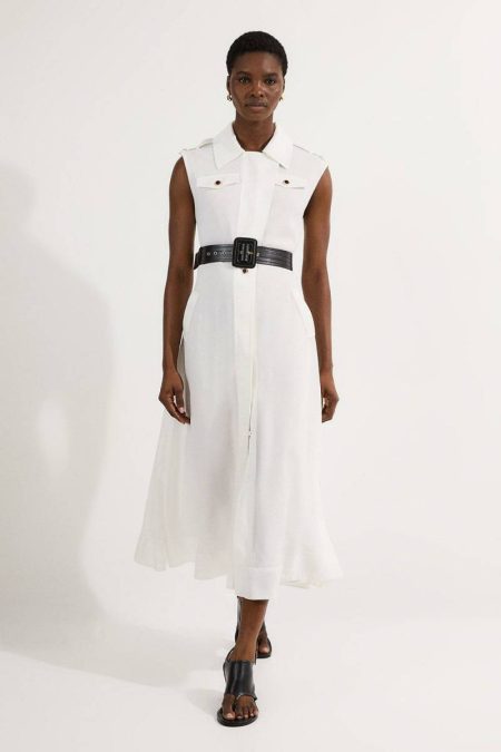 Women Karen Millen Viscose Georgette Woven Trench Sleeveless Midi Dress Midi Dresses Ivory