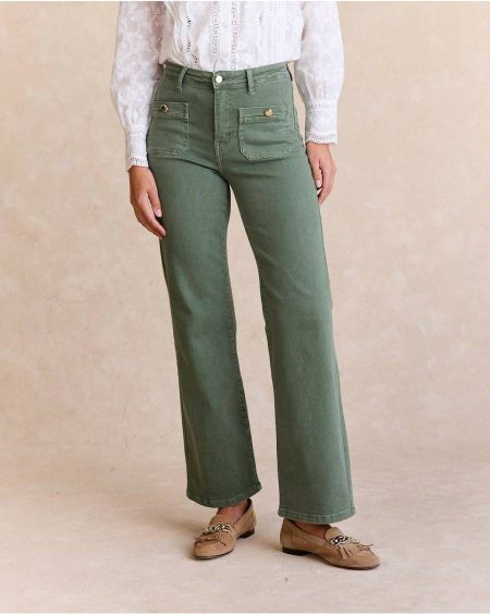 Women Kasandra Denim Pants Green Forest Polín Et Moi Trousers