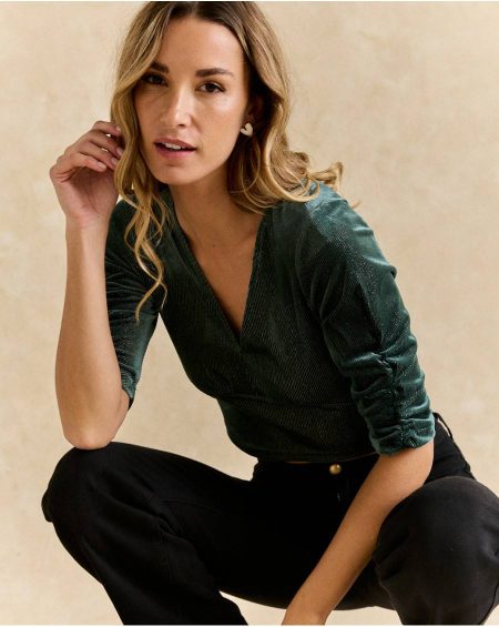 Women Katie Velvet Top Polín Et Moi Eucalyptus Tops