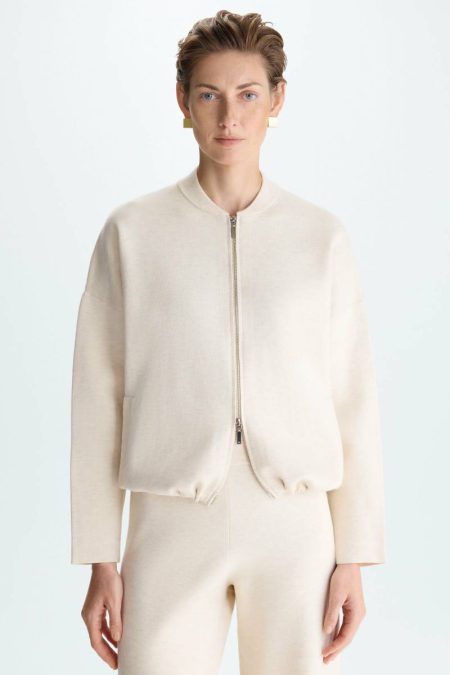 Women Knitwear Double-Faced Stretch-Knit Cocoon Bomber Jacket Purificacion Garci Natural