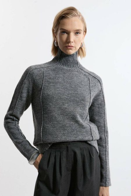 Women Knitwear Wool Blend Cosy Knit Longline Sweater Karen Millen Sand